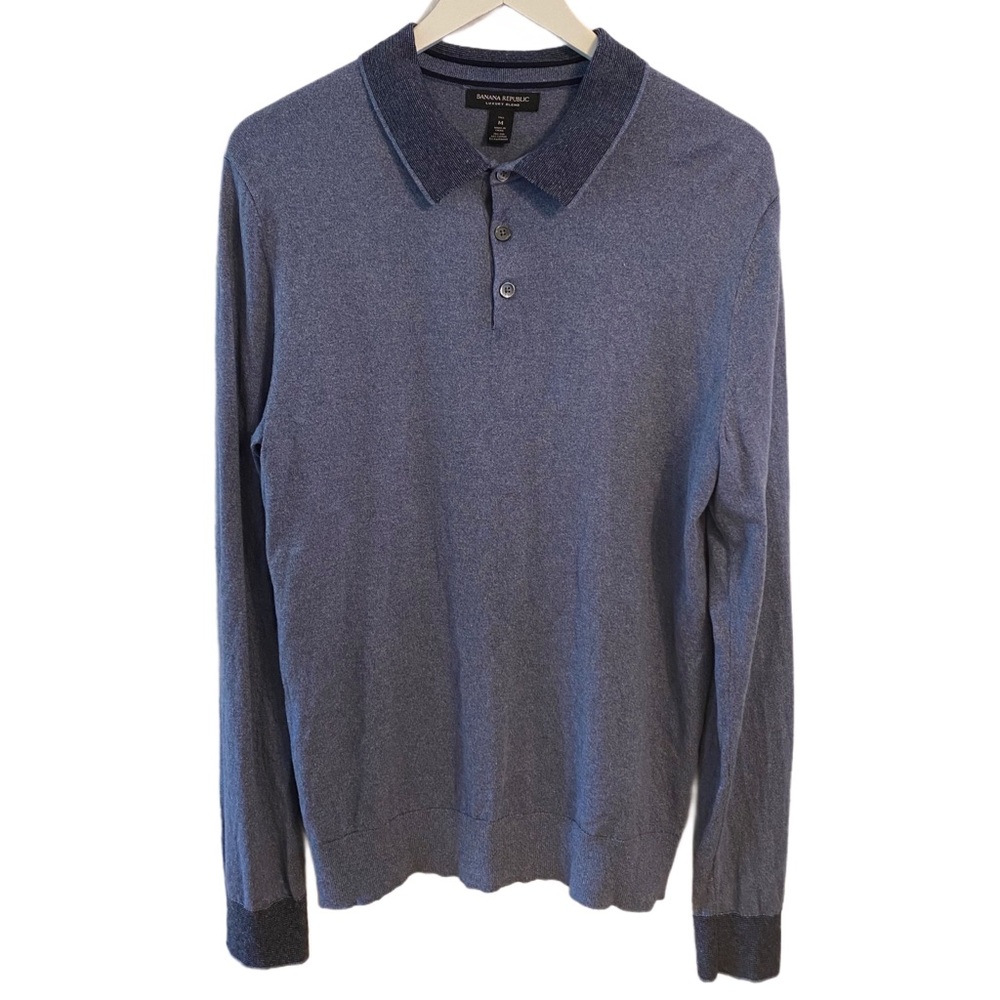 Banana Republic Men's Luxury Blend Heather Blue Polo Shirt